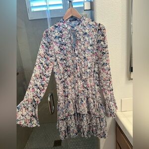 Nasty Gal Floral Long Sleeve Dress - Pink and Blue